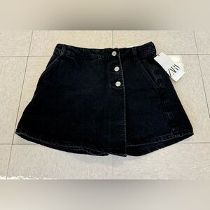 🖤 Zara Black Denim Skort Shorts Cutters XS Wrap Look RN  77302 NWT Summer Skirt